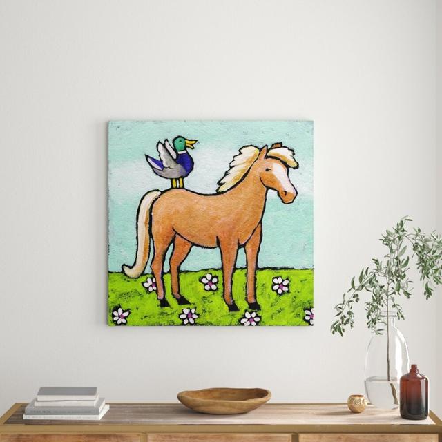 "Horse with Laughing Duck" by Janet Nelson Painting Print on Wrapped Canvas East Urban Home Size: 81cm H x 81cm W x 3.81cm D on Productcaster.