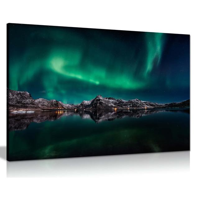 Aurora Borealis Northern Lights Reflection on the Lake - Wrapped Canvas Photograph Panther Print Size: 51cm H x 76cm W x 1.8cm D on Productcaster.