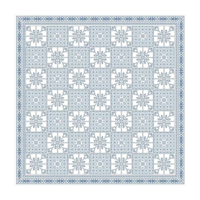 Vinyl rug with a blue -gray floral pattern and border East Urban Home Rug Size: Square 120cm on Productcaster.