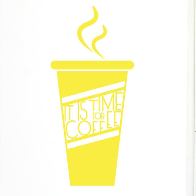 It Is Time for Coffee Wall Sticker Maturi Size: Large, Colour: Bright Yellow on Productcaster.