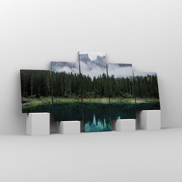 Landscape Mountains Clouds - 5 Piece Wrapped Canvas Photograph Ebern Designs Size: 70cm H x 125cm W x 1.8cm D on Productcaster.