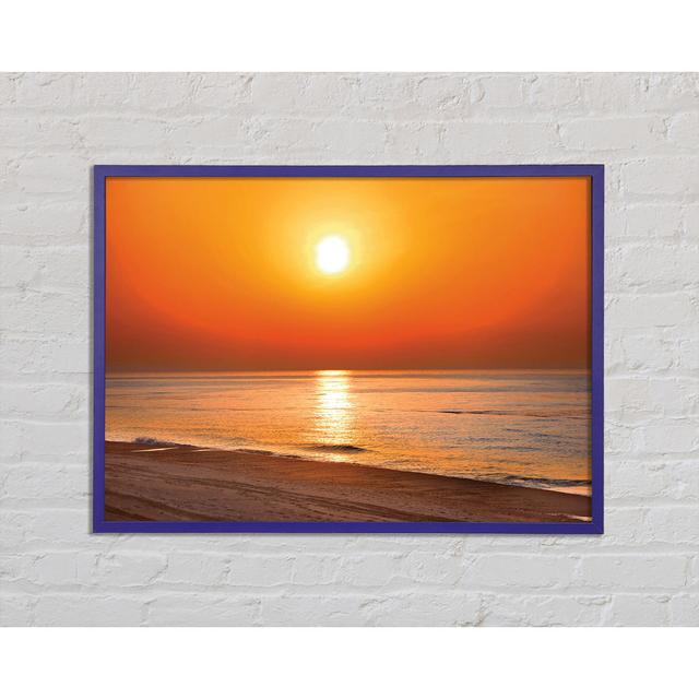 Gerahmtes Leinwandbild Orange Beach Glow Haus am Meer Format: Poster mit blauem Rahmen, Größe: 59,7 cm H x 84,1 cm B x 2 cm T on Productcaster.