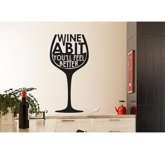 Wine A Bit You'll Feel Better Wine Glass Wall Sticker Happy Larry Size: Medium, Colour: Black on Productcaster.