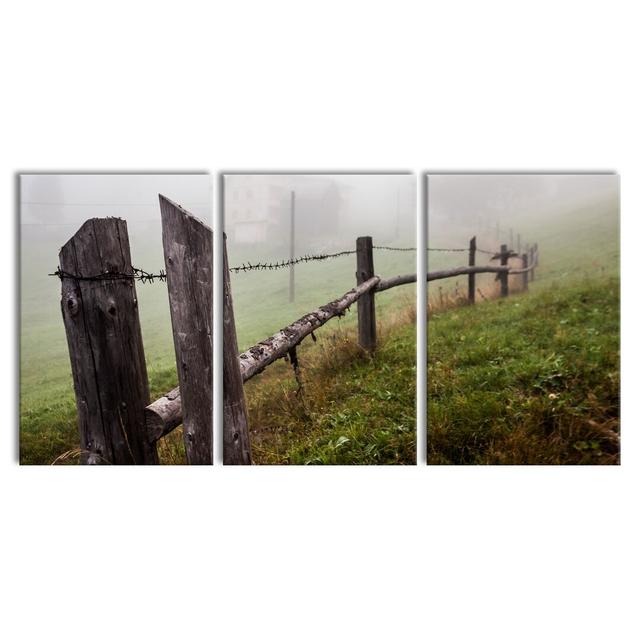 Wood Fence In A Meadow - 3 Piece Wrapped Canvas Print East Urban Home Size: 120cm H x 240cm W on Productcaster.