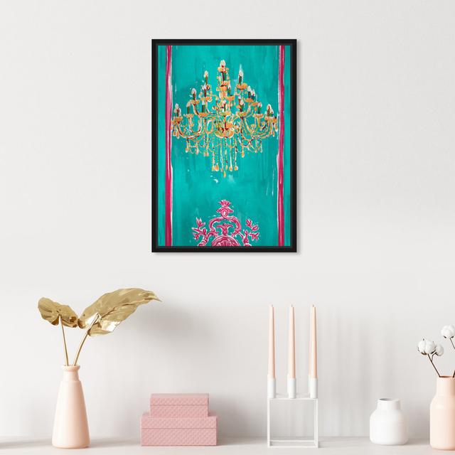 Fashion and Glam Colorful Golden Glam Chandelier by Oliver Gal - Painting on Canvas Oliver Gal Size: 38.1cm H x 25.4cm W, Format: Black Framed on Productcaster.