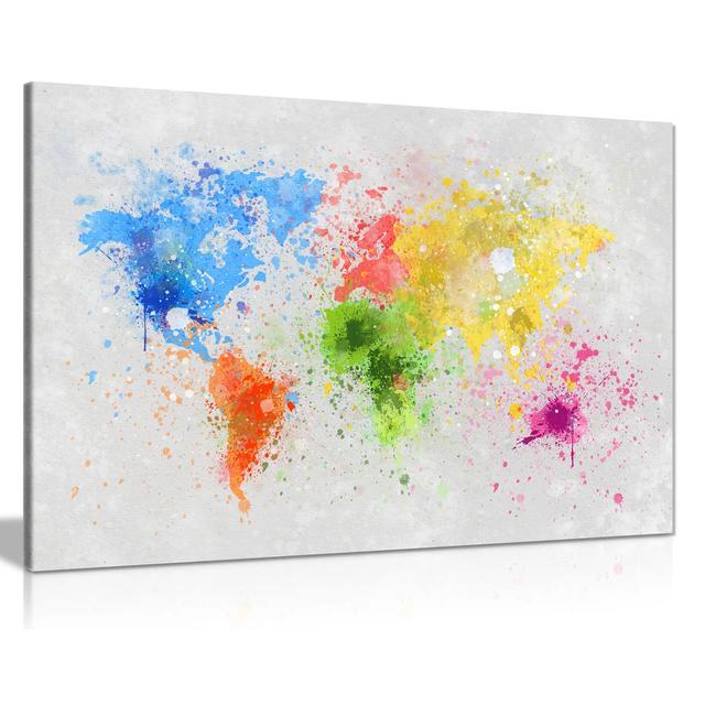 World Map Watercolour Explosion Canvas Wall Art Picture Print Ivy Bronx Size: 20cm H x 31cm W on Productcaster.