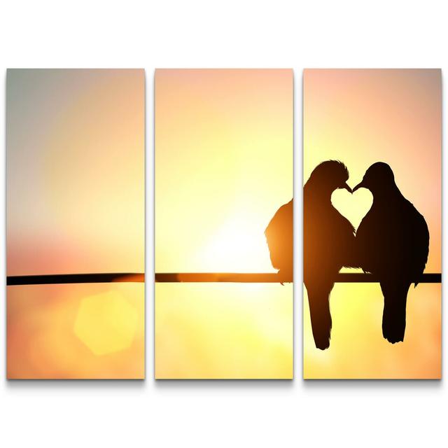 3-tlg. Leinwandbilder-Set Valentinstag Vogel Silhouette mit Herz East Urban Home on Productcaster.