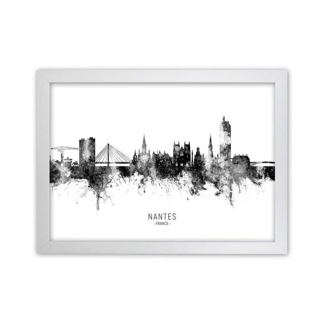 Nantes France Skyline Black White City Name by Michael Tompsett - Print Ebern Designs Format: White Framed, Size: 64cm H x 88cm W x 3cm D on Productcaster.