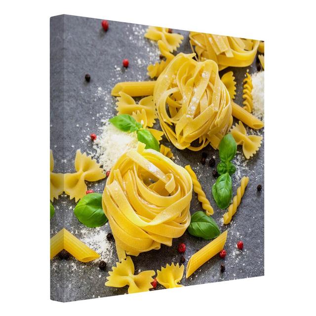 Pasta Mix with Basil - Wrapped Canvas Graphic Art Ebern Designs Size: 80cm H x 80cm W on Productcaster.