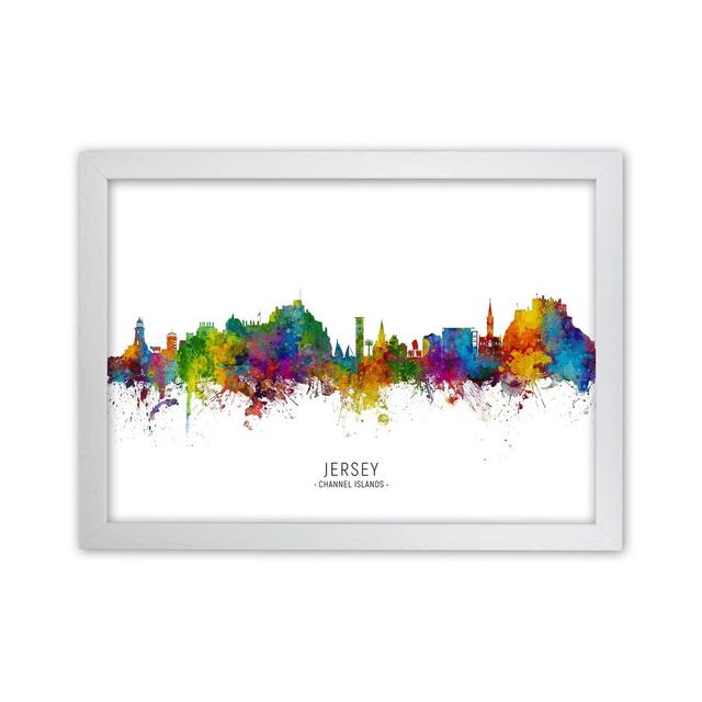 Jersey Channel Islands Skyline by Michael Tompsett - Graphic Art Latitude Run Format: White Framed, Size: 46cm H x 63cm W x 3cm D on Productcaster.