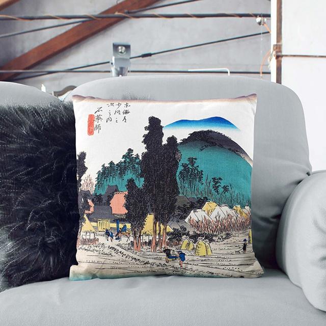 Ishiyakushi Temple by Utagawa Hiroshige Cushion with Filling East Urban Home Size: 55cm H x 55cm W x 20cm D, Backing Colour: Stone on Productcaster.