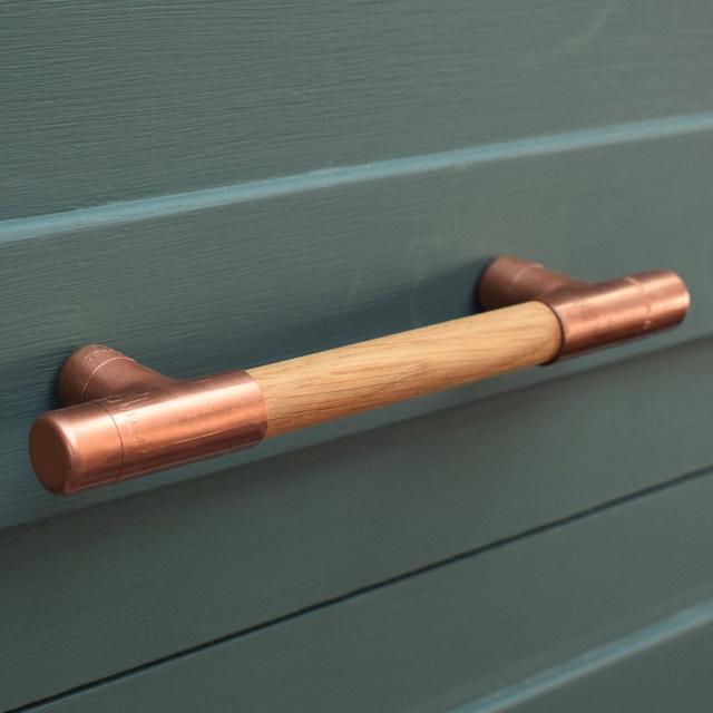 Copper Handle With Oak T-Shaped Proper Copper Design on Productcaster.