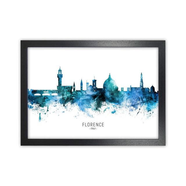 Florence Italy Skyline Blue City Name by Michael Tompsett - Graphic Art Ebern Designs Format: Black Framed, Size: 46cm H x 63cm W x 3cm D on Productcaster.