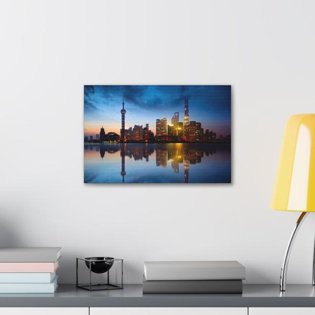 Shanghai Night Skyline Canvas Artwork Breathtaking Stunning Cityscape Ivy Bronx Size: 24cm H x 30cm W on Productcaster.