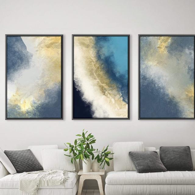 Divine Sky - 3 Piece Picture Frame Graphic Art Print Set on Paper Clock Canvas Frame Option: Black Framed, Size: 70cm H x 150cm W x 3cm D on Productcaster.