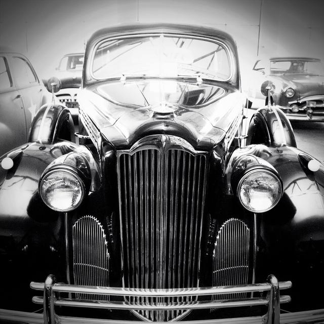 Front View of Black and White Vintage Car - Wrapped Canvas Photograph Print Williston Forge Size: 51cm H x 51cm W x 3.8cm D on Productcaster.