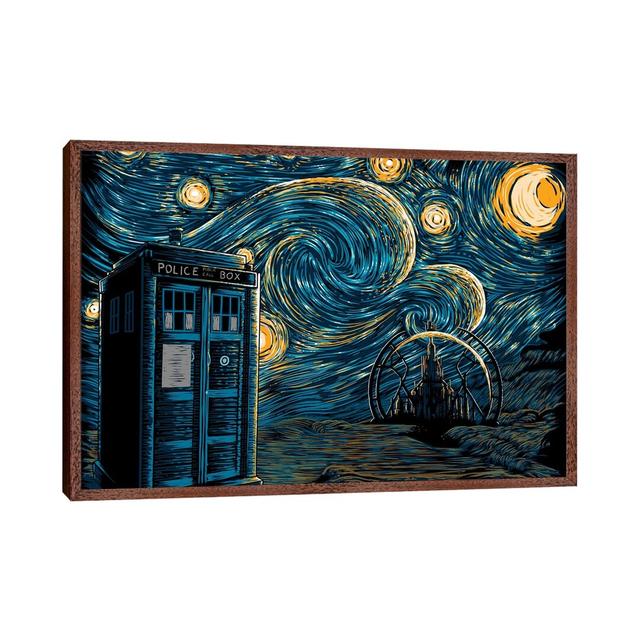 Starry Gallifrey Happy Larry Größe: 45,72 cm H x 66,04 cm B x 3,81 cm T, Format: Classic Brown Wood Framed on Productcaster.