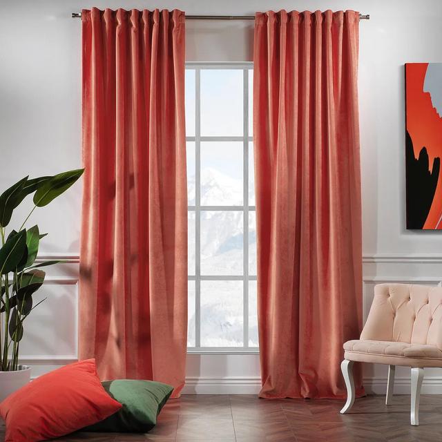 Extra Long & Extra Wide Matte Velvet Curtain Panel Lilijan Home & Curtain Panel Size: 140 x 175 cm, Colour: Coral on Productcaster.