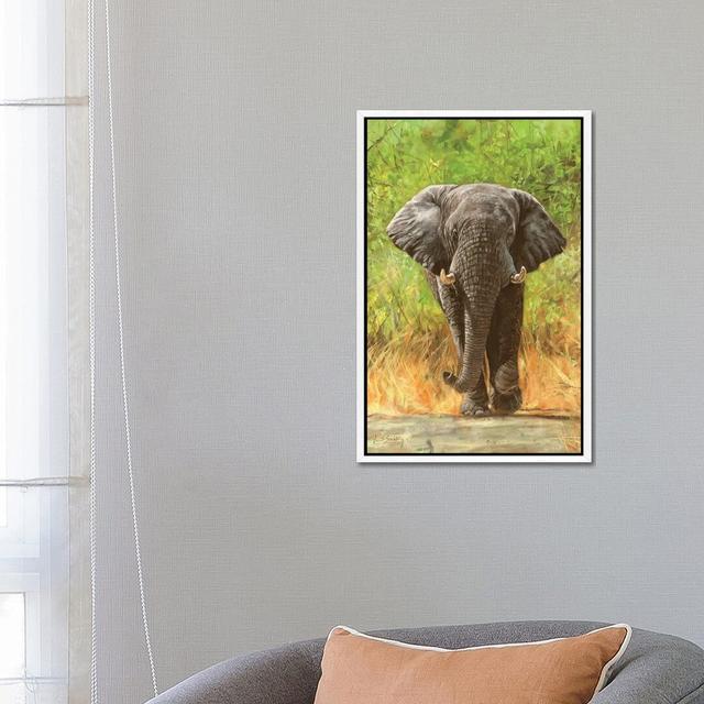 African Elephant Staredown - Print on Canvas Latitude Vive Format: White Framed, Size: 66.04cm H x 45.72cm W x 3.81cm D on Productcaster.