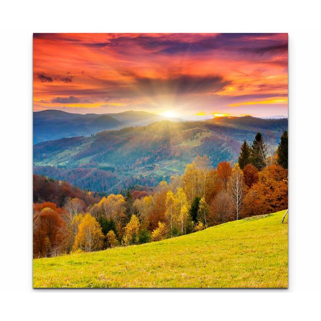 Leinwandbild Berglandschaft bei Sonnenaufgang im Herbst East Urban Home Größe: 60 L x 60 B on Productcaster.