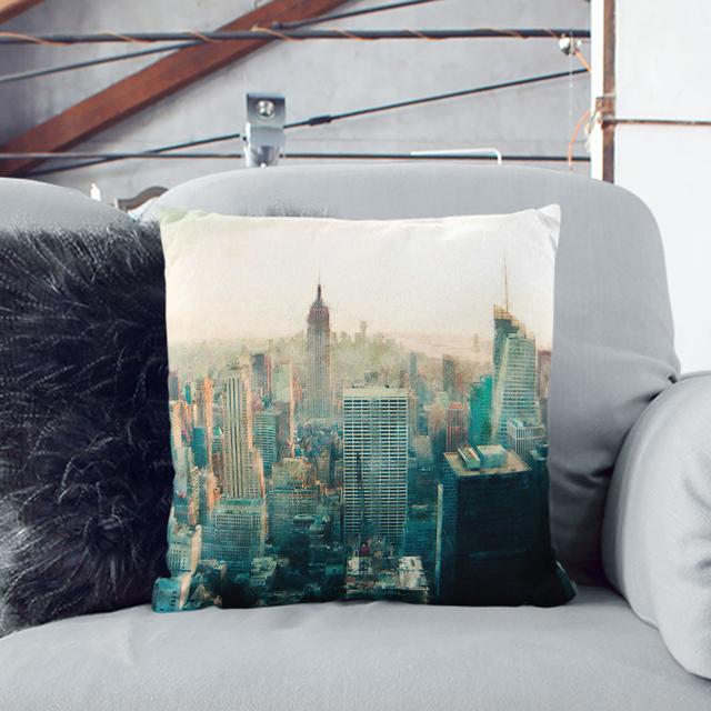 Manhattan Skyline in New York Painting Cushion with Filling East Urban Home Size: 55cm H x 55cm W x 20cm D, Backing Colour: Black on Productcaster.