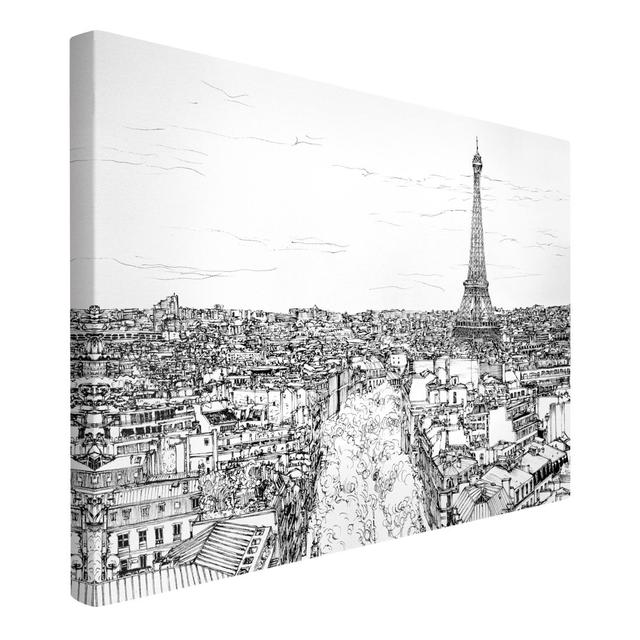 City Study - Paris - Wrapped Canvas Graphic Art Rosalind Wheeler Format: 260g/m² canvas, Frame Option: Black and white, Size: 60cm H x 90cm W on Productcaster.