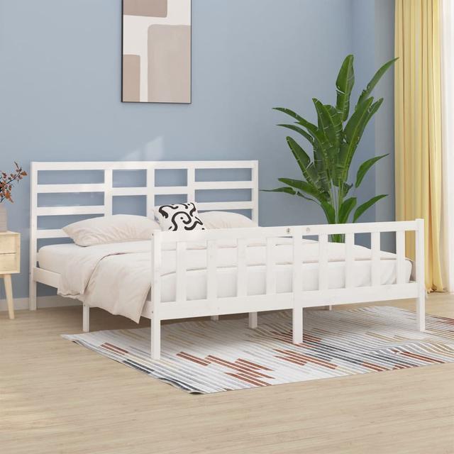 Bed Frame Solid Wood 17 Stories Size: Super King (6'), Colour: White on Productcaster.