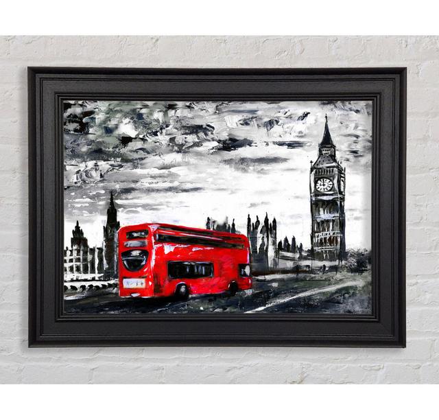 Big Ben Red Bus - Druck Ebern Designs Format: Galway Gold/Schwarz Gerahmtes Papier, Größe: 42cm H x 59,7cm B x 8cm T on Productcaster.