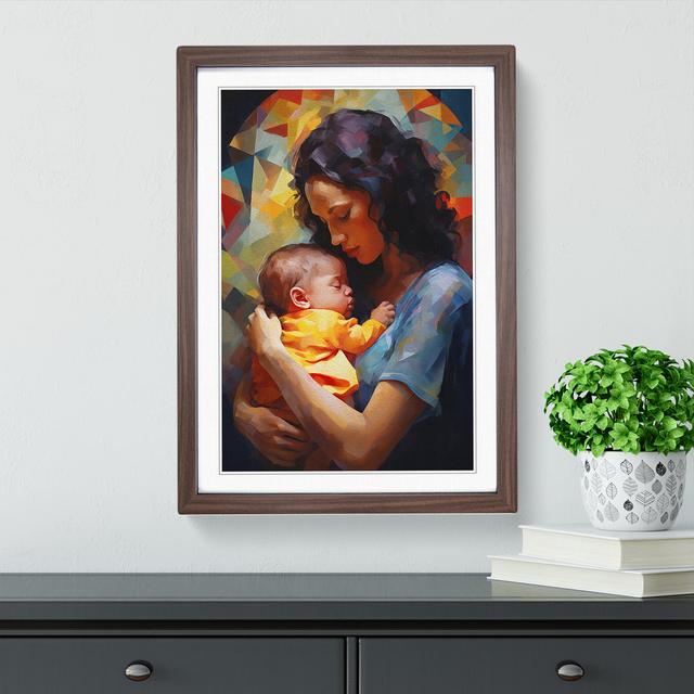 Mother and Baby Hard Edge Painting Big Box Art Size: 46cm H x 34cm W x 2cm D, Frame Colour: Walnut on Productcaster.