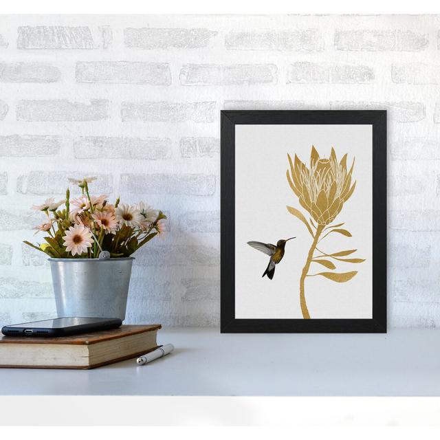 Hummingbird & Flower I - Graphic Art Print on Paper East Urban Home Size: 30 cm H x 21 cm W x 5 cm D, Format: Honey Oak Frame on Productcaster.