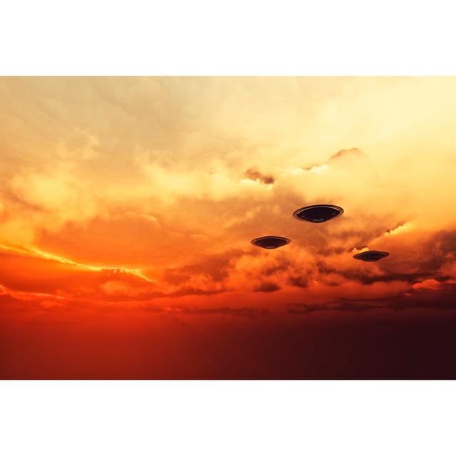 UFOs Flying At Sunset - Print Latitude Run Size: 61cm H x 91cm W on Productcaster.