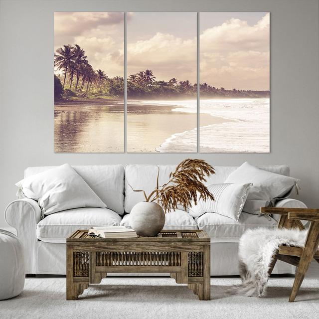 Palm Trees Beach Water - 3 Piece Wrapped Canvas Photograph Highland Dunes Size: 110cm H x 165cm W x 1.8cm D on Productcaster.