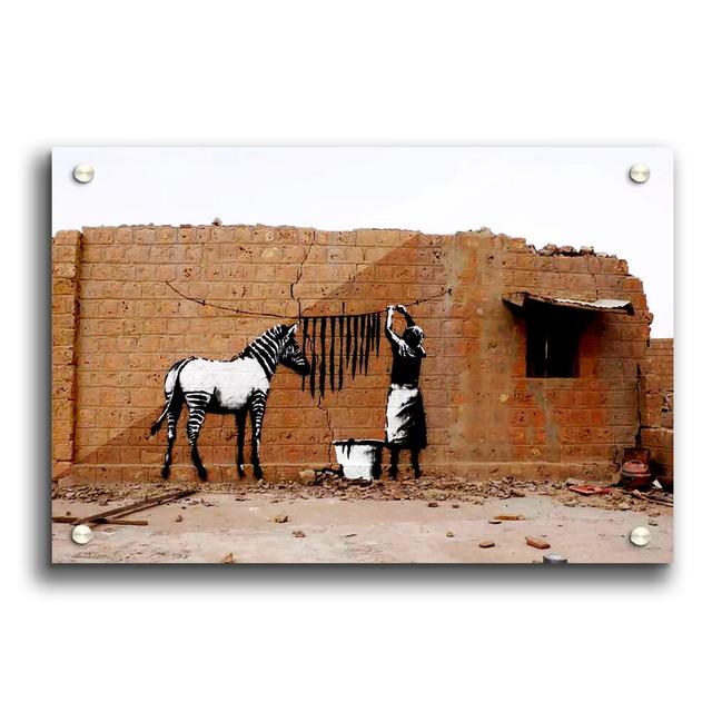 Zebra Stripes Washing by Banksy - Unframed Graphic Art Print on Acrylic East Urban Home Size: 21cm H x 29.7cm W on Productcaster.