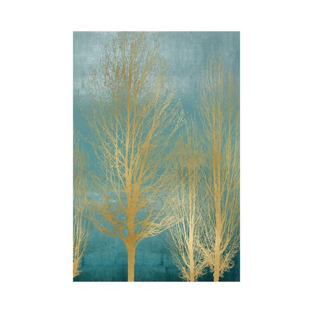 Gold Trees On Aqua Panel II by Kate Bennett - Wrapped Canvas Painting ClassicLiving Size: 30.48cm H x 20.32cm W x 1.91cm D on Productcaster.