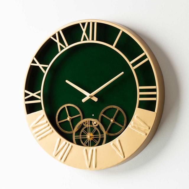 52cm Metal Wall Clock for Living Room Decor, Roman Number Modern Wall Clock for Bedroom Williston Forge Colour: Green/Gold on Productcaster.