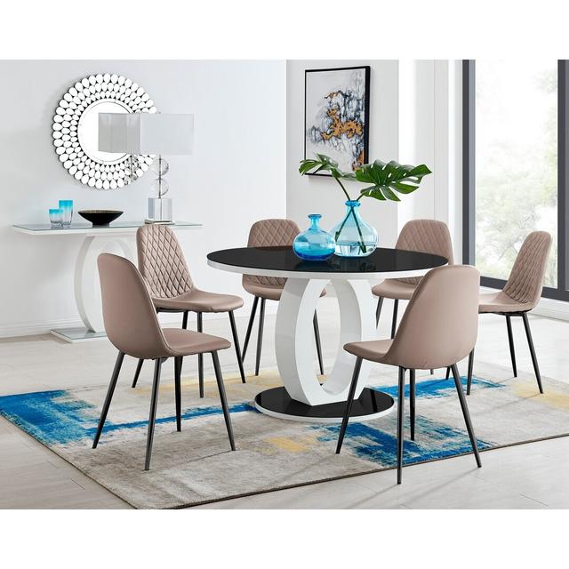 Corova 6 - Person Dining Set Canora Grey Colour (Chair): Cappuccino, Colour (Table Top): Black on Productcaster.