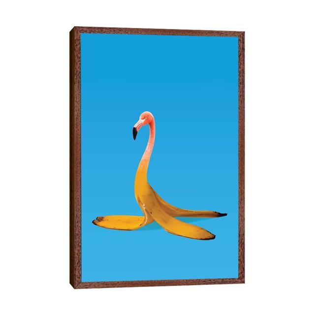 Flamingo Banana by Ali Gulec - Floater Frame Graphic Art on Canvas Happy Larry Size: 101.60cm H x 66.04cm W x 3.81cm D, Format: Classic Brown Wood Fra on Productcaster.