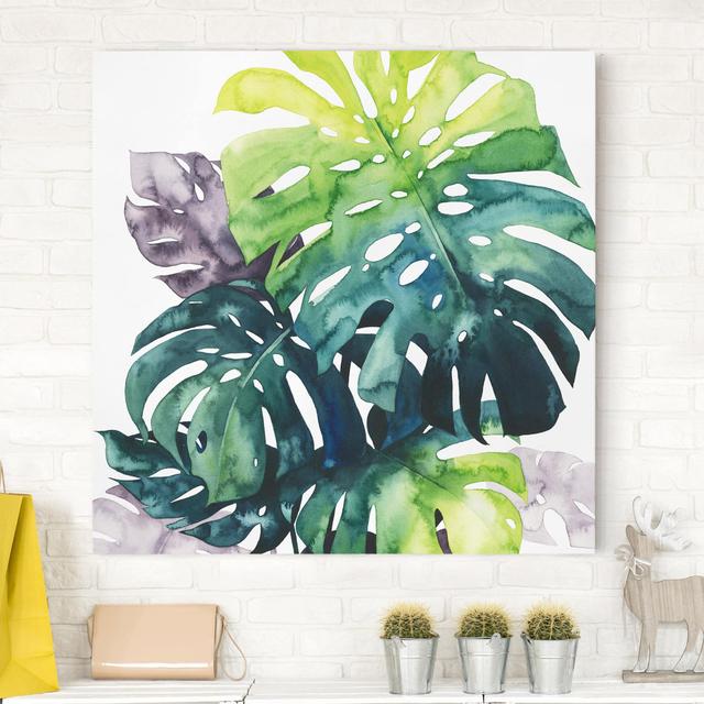 Leinwandbild Exotisches Blattwerk - Monstera Sansibar Home Größe: 60 cm H x 60 cm B, Rahmen-Option: Grün, Format: 260 g/m² Canvas on Productcaster.