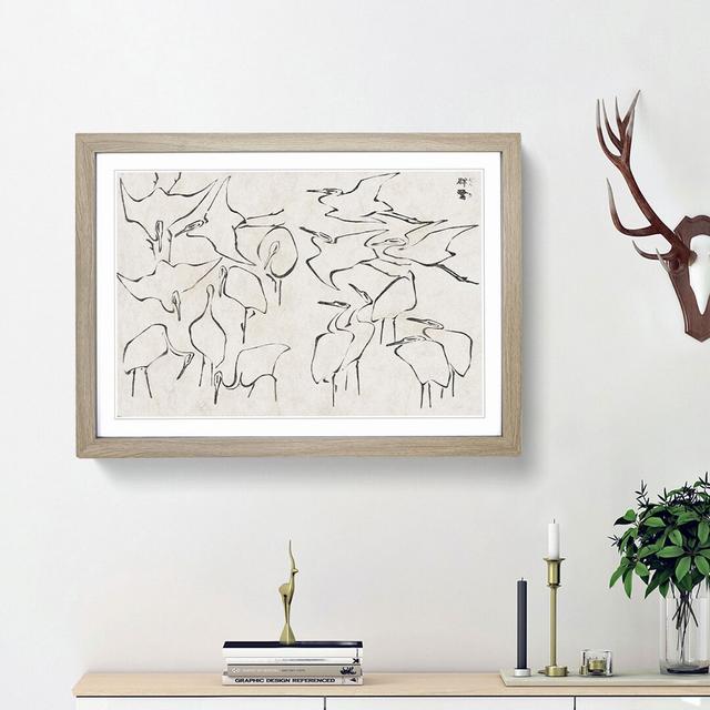 Cranes by Katsushika Hokusai - Picture Frame Painting Print East Urban Home Frame Option: Oak Framed, Size: 36cm H x 48cm W x 2cm D on Productcaster.