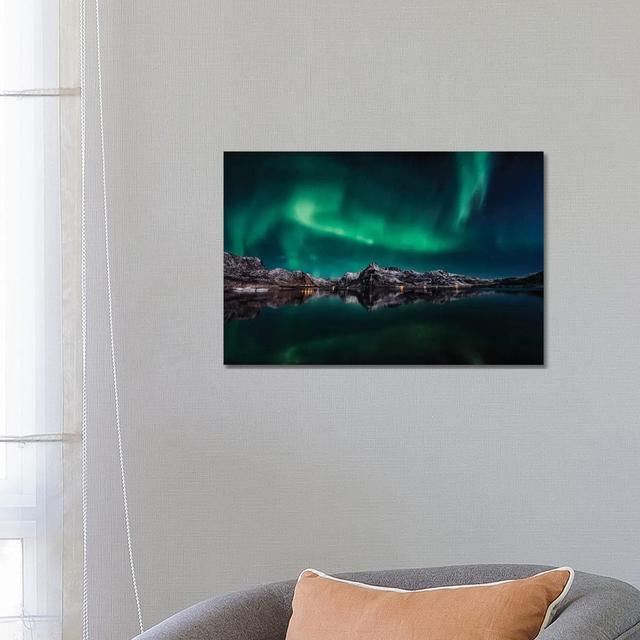 Lofoten Aurora Reflection by Javier de la Torre - Wrapped Canvas Graphic Art Alpen Home Size: 45.72cm H x 66.04cm W x 3.81cm D on Productcaster.