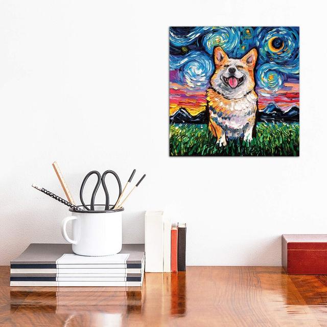 Smiling Corgi Night by Aja Trier - Wrapped Canvas Painting Print Latitude Run Size: 30.48cm H x 30.48cm W x 1.91cm D on Productcaster.