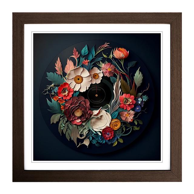 Vinyl Record Floral Art - Single Picture Frame Art Prints on Wood Marlow Home Co. Format: Walnut on Productcaster.