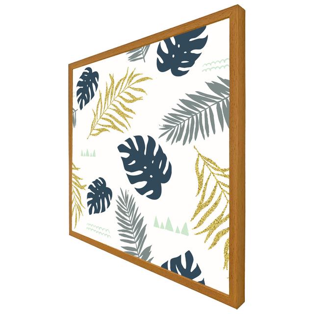 Armida Gold Glitter & Navy Leaves - Single Picture Frame Print 17 Stories Size: 76cm H x 76cm W x 4cm D, Frame Colour: Oak Framed on Productcaster.