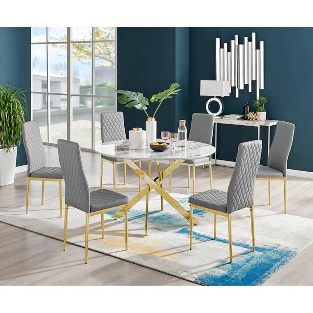 6 - Person Dining Set Canora Grey Colour (Chair): Grey, Colour (Table Base): Gold on Productcaster.