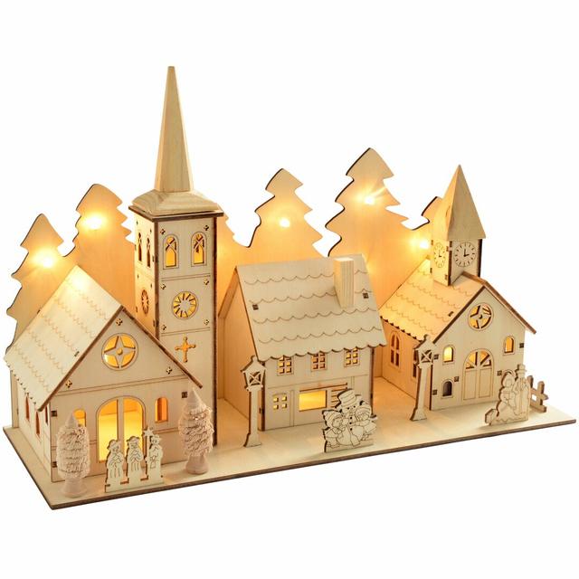 Weihnachtsdekoration Dorf mit Kirche mit 12 LED-Lichtern Three Posts on Productcaster.