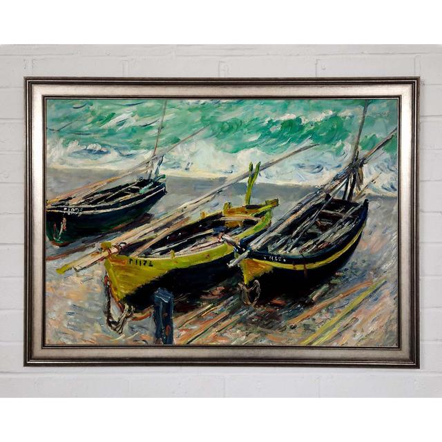 Monet Three Fishing Boats Framed Print - Picture Frame Painting on Canvas Breakwater Bay Size: 42cm H x 59.7cm W x 1.5cm D, Format: Gunmetal Framed Pa on Productcaster.