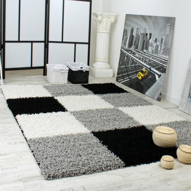 Sanasar Shaggy Grey/Black/White Rug Wade Logan Rug Size: Runner 70cm x 140cm on Productcaster.