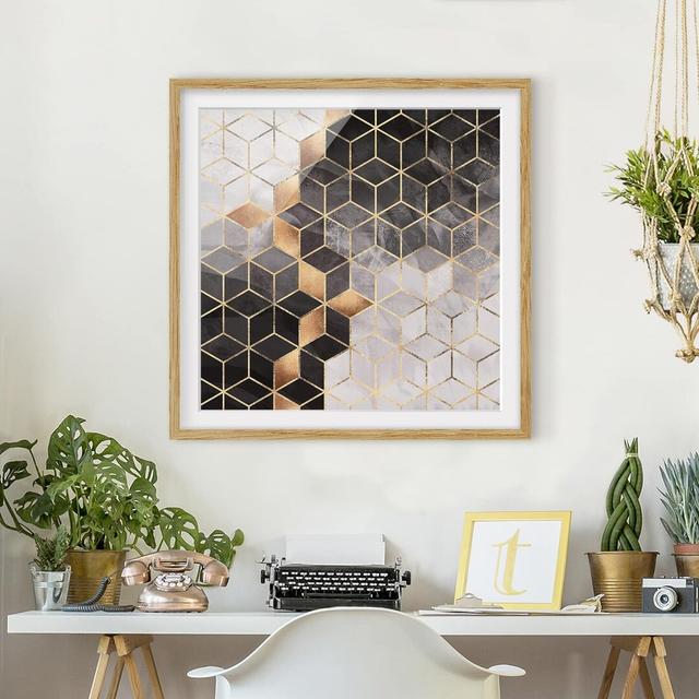 Black White Golden Geometry - Picture Frame Graphic Art Fairmont Park Size: 30cm H x 30cm W x 2cm D, Frame Colour: Brown Framed, Matte Colour: White on Productcaster.