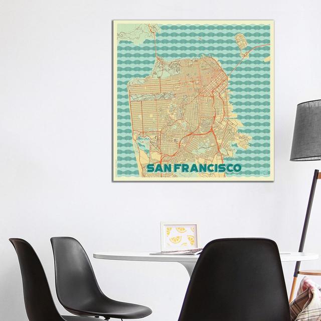 San Francisco Retro Urban Blueprint Map by Hubert Roguski - Wrapped Canvas Print Borough Wharf Size: 93.98cm H x 93.98cm W x 1.91cm D on Productcaster.