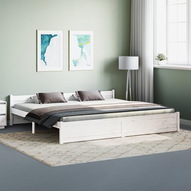 Bed Frame Solid Wood Marlow Home Co. Size: 200 x 200cm, Colour: White on Productcaster.